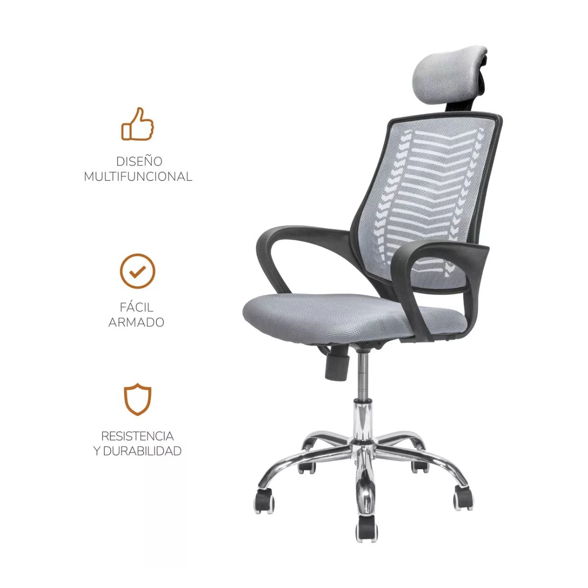 Silla de escritorio gamer ergonómica gris con tapizado