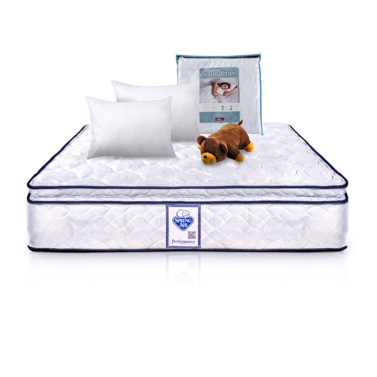 Colchon Spring Air Panama King Size + Juego de Sabanas + 2 Almohadas + Osito S.A de Regalo