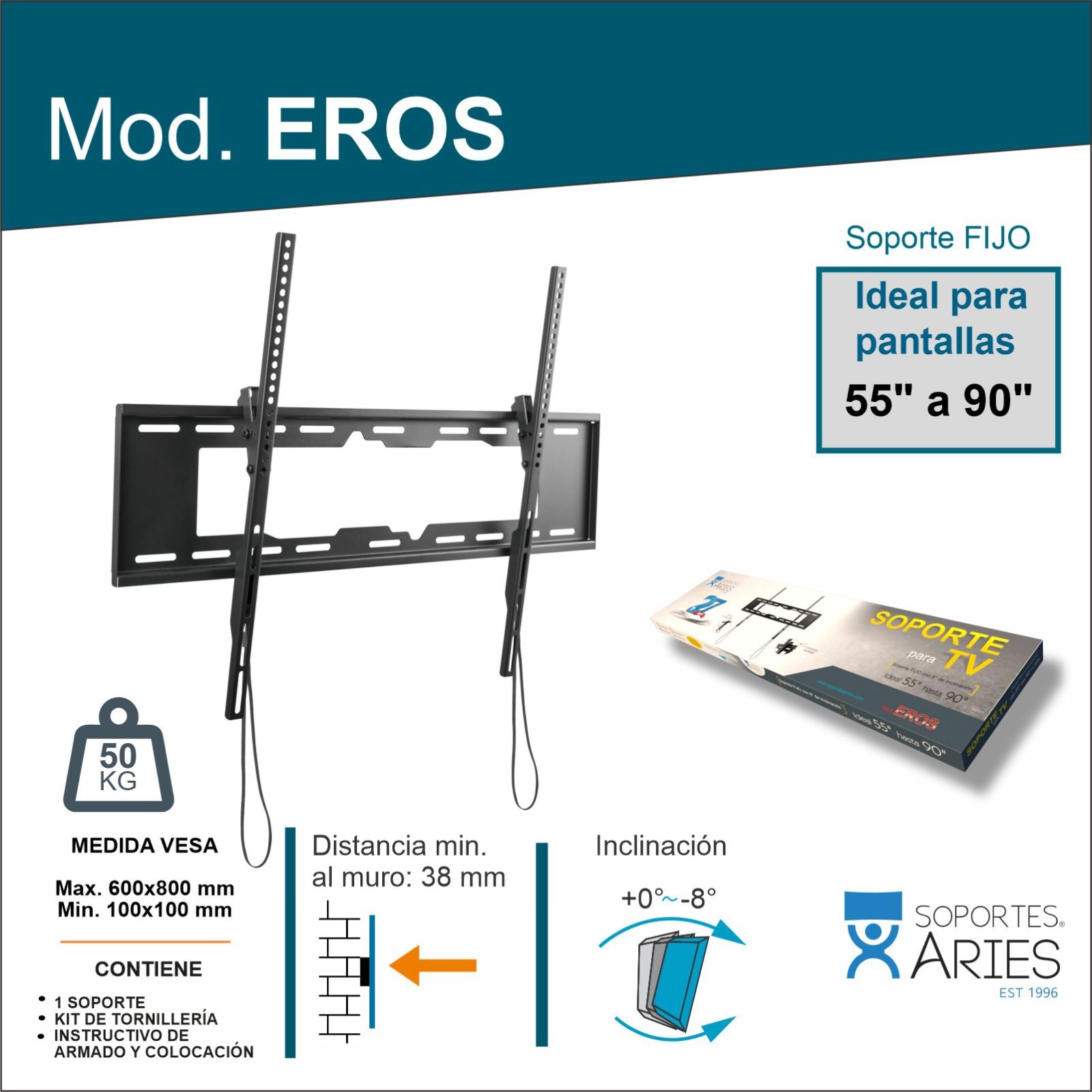 Soporte Para Tv Eros Aries De 55 A 90 Pulgadas.