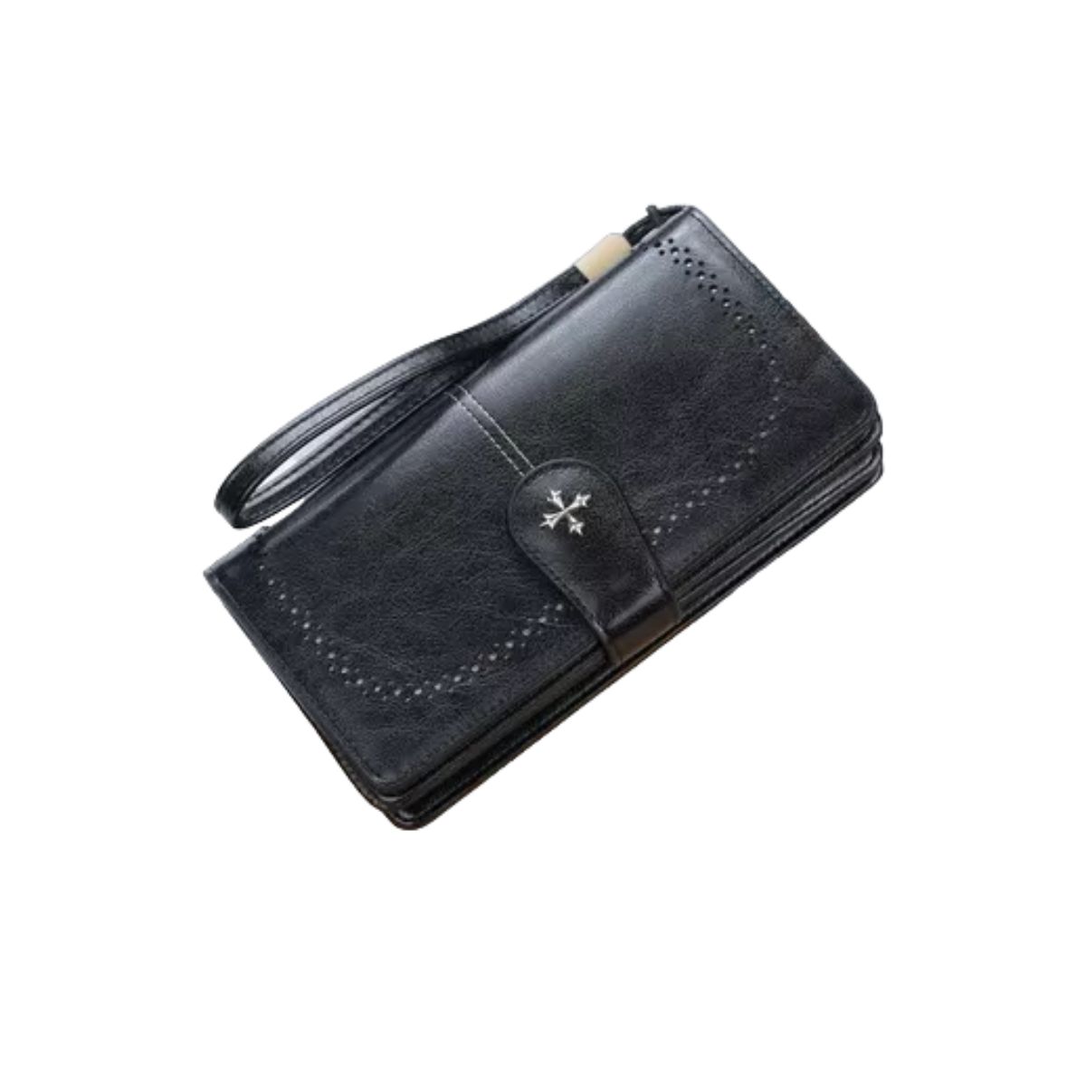 Cartera Larga P/dama Cuero Pu C/cierre Correa Negro