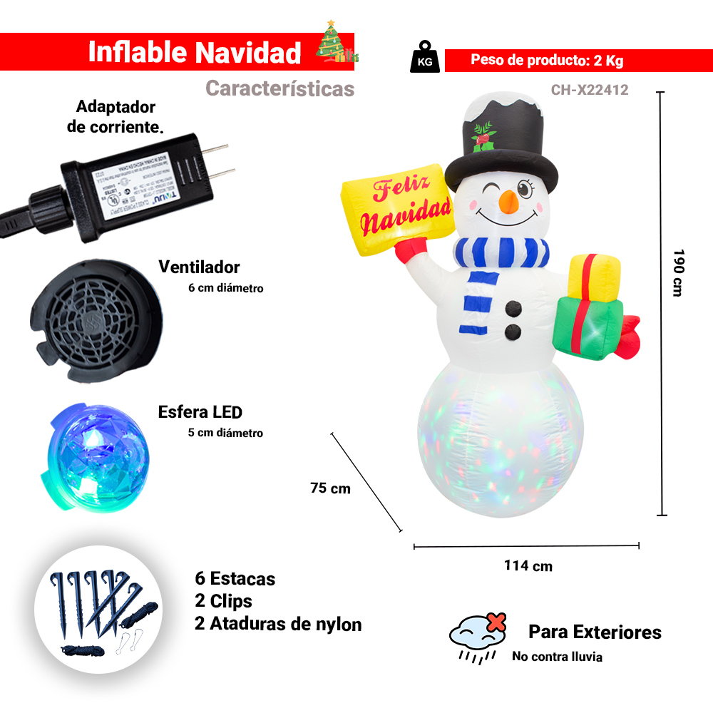 Inflable Navideño Muñeco De Nieve Feliz Navidad 1.80mts