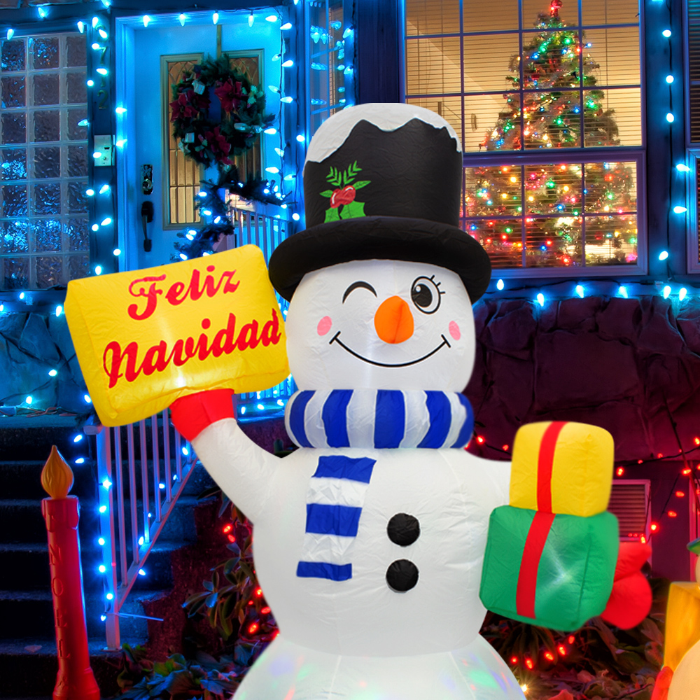 Inflable Navideño Muñeco De Nieve Feliz Navidad 1.80mts