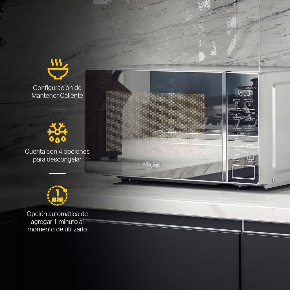 Microondas 0.7 p³ Silver Acabado Espejo WM1807D Whirlpool