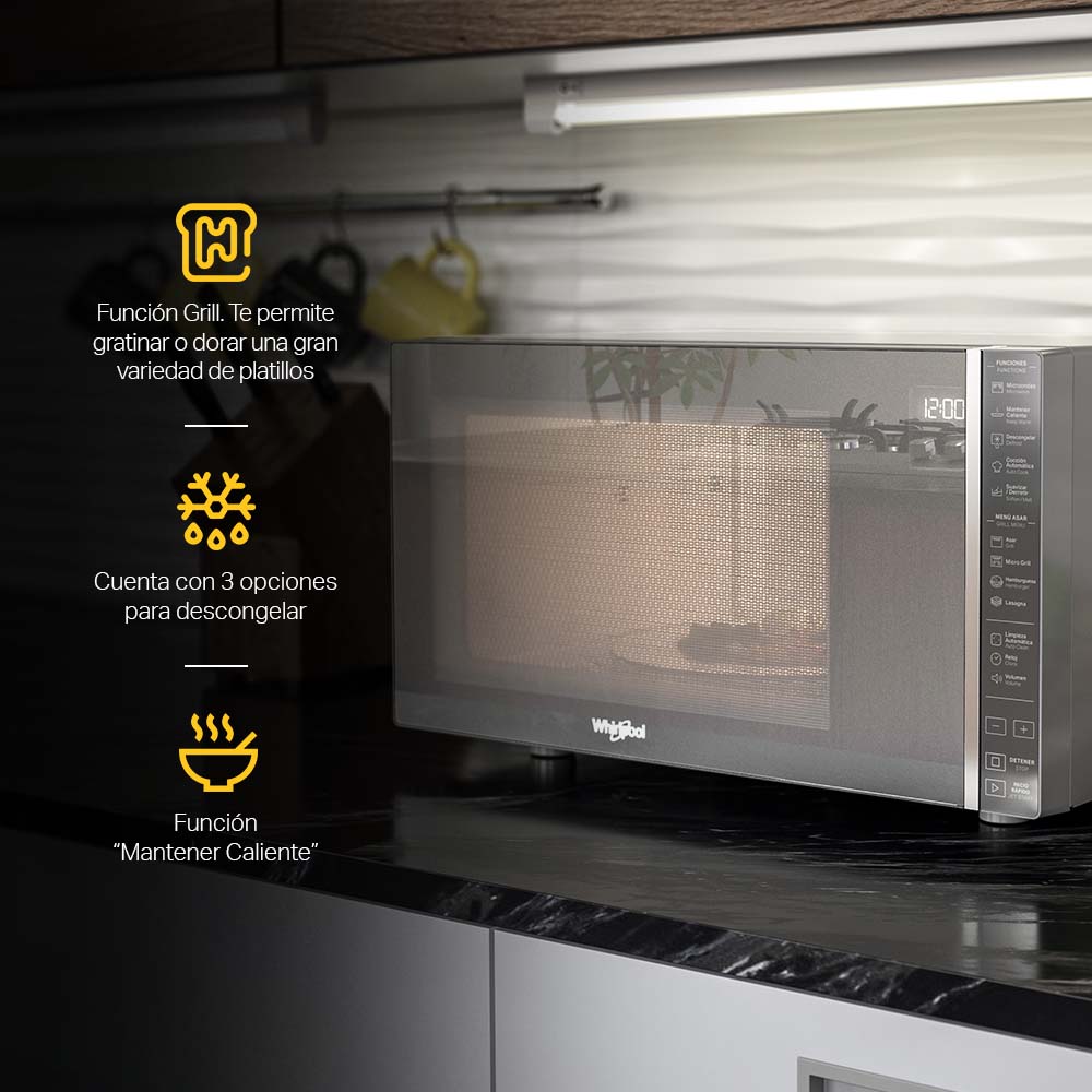 Microondas Whirlpool 1.1 p³ Silver Acabado Espejo WM2811D