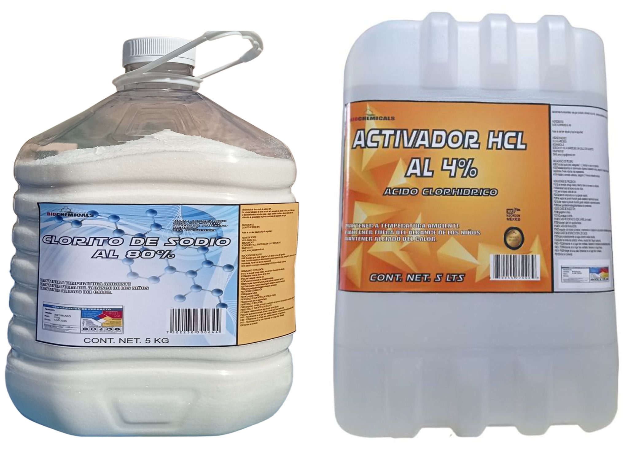 Activador Hcl 4% 5lts Porron Nuevo Y CLORITO DE SODIO AL 80% 5 KGS