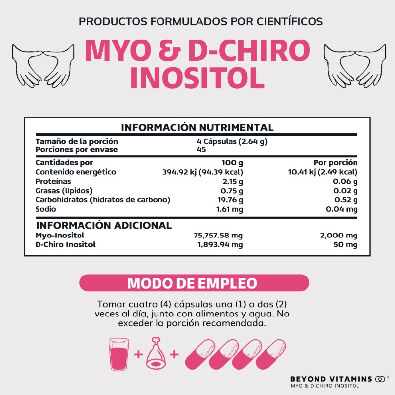 Suplemento Alimenticio Beyond Vitamins Myo y D-Chiro Inositol Puro 180 cápsulas