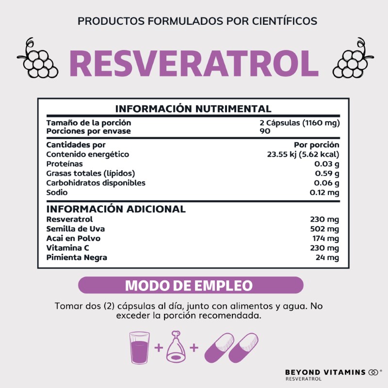 Suplemento Alimenticio Beyond Vitamins Resveratrol 180 cápsulas
