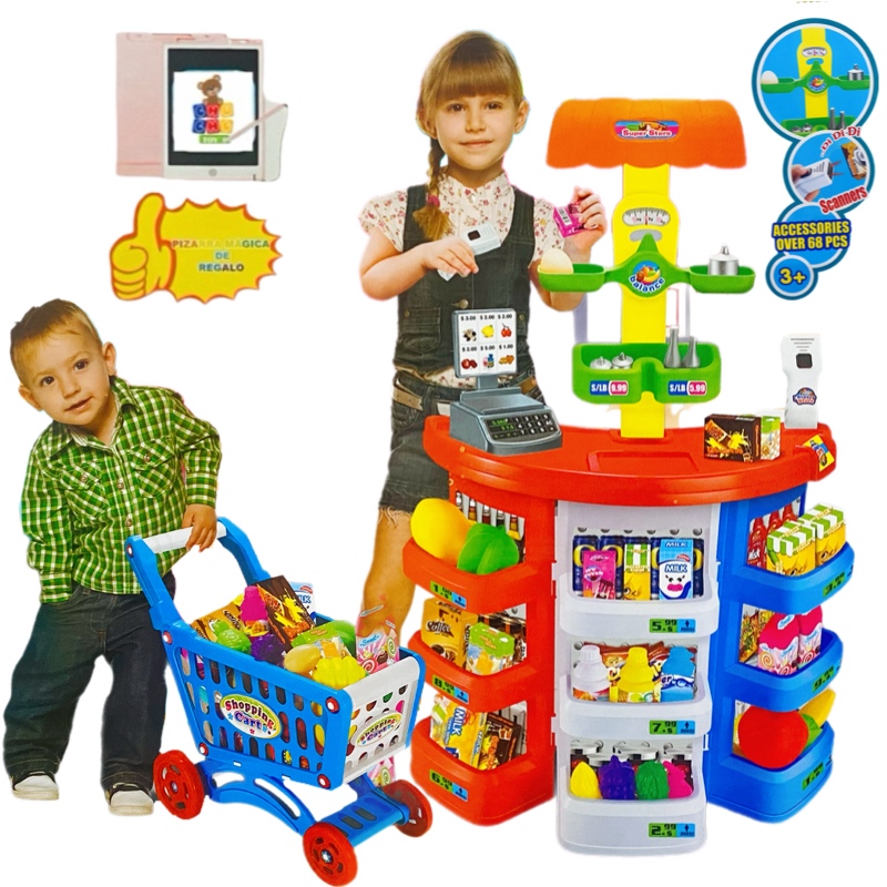 Supermercado Minisuper De Juguete Con Carrito Cocina 68pz