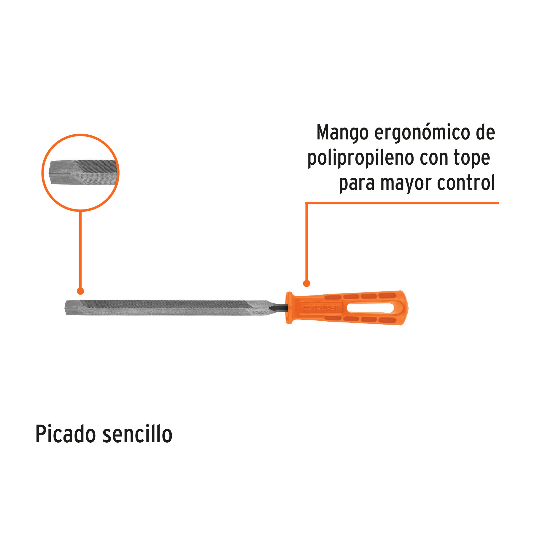 LIMA TRIANGULAR 8" PARA MACHETE, 36 DPP, CON MANGO, TRUPER 10922