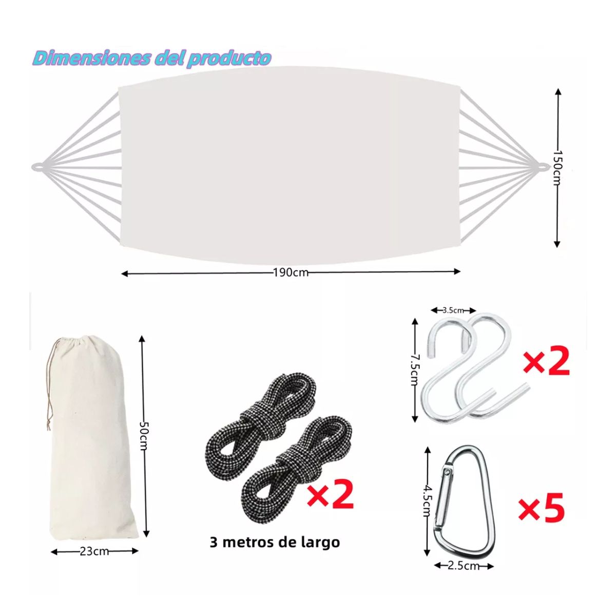 Hamaca Algodón Para Jardín Camping Exterior Portátil Mueble Beige