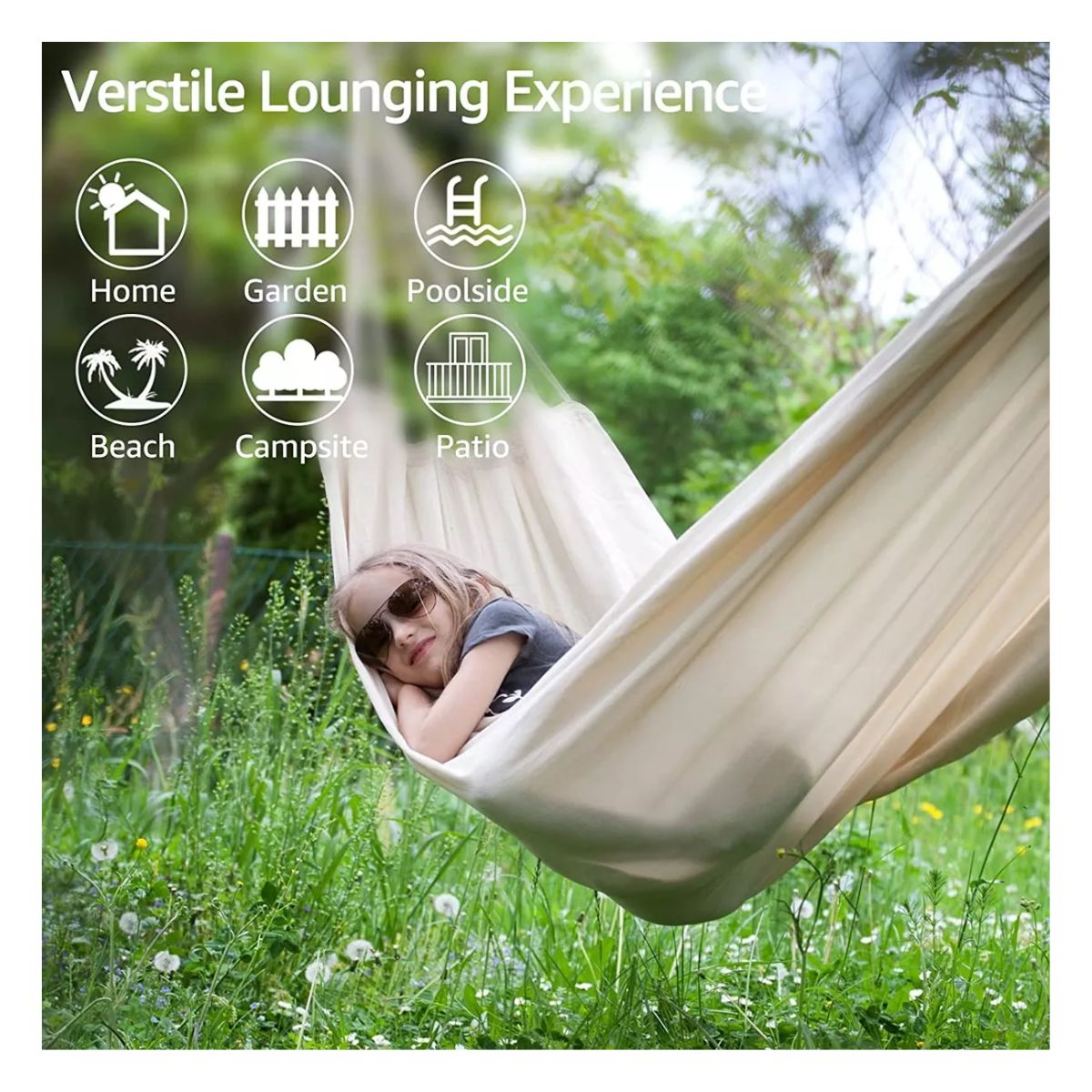 Hamaca Algodón Para Jardín Camping Exterior Portátil Mueble Beige