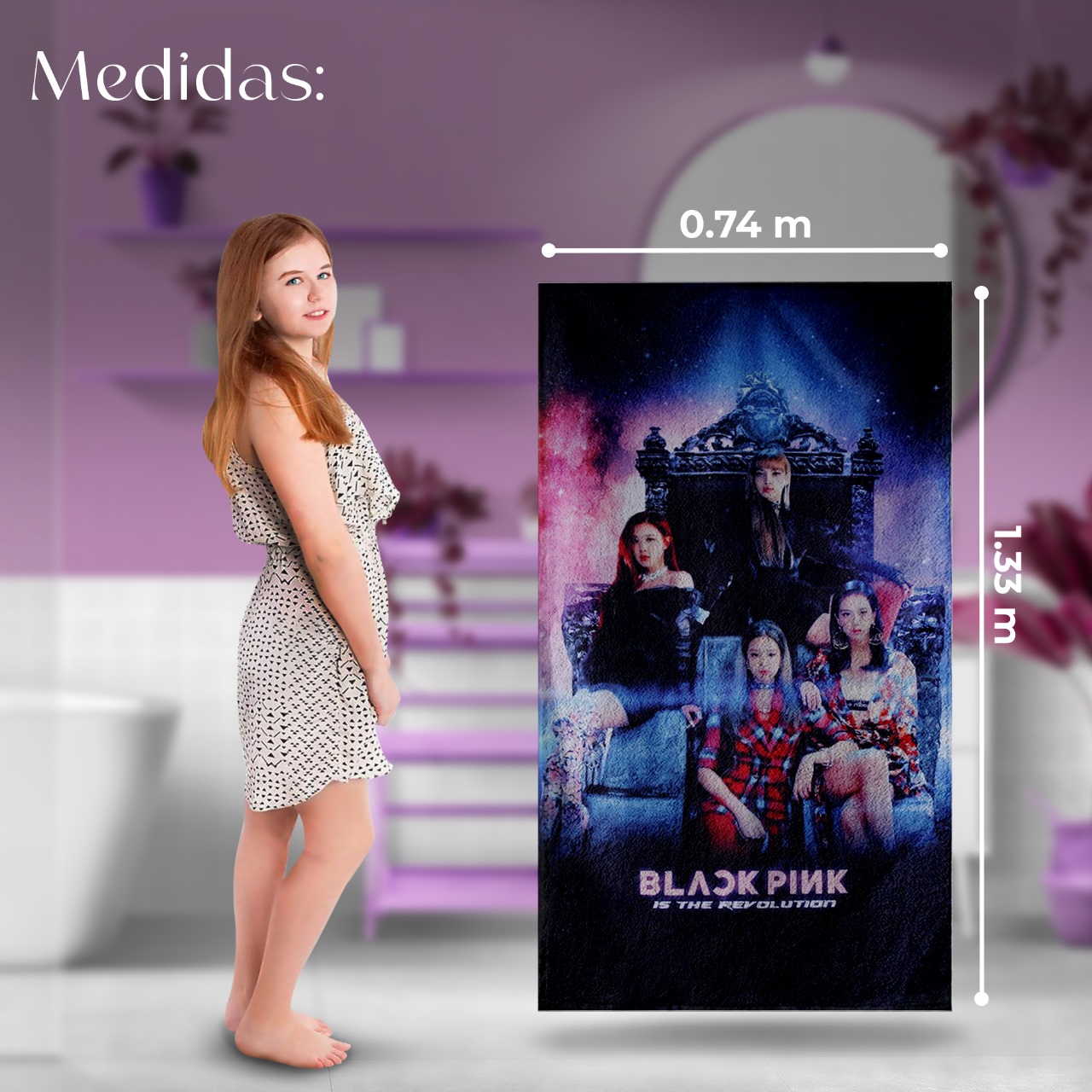 Set 3 Toallas De Baño Black Pink Diseño KPOP Blink Microfibra Absorbente.