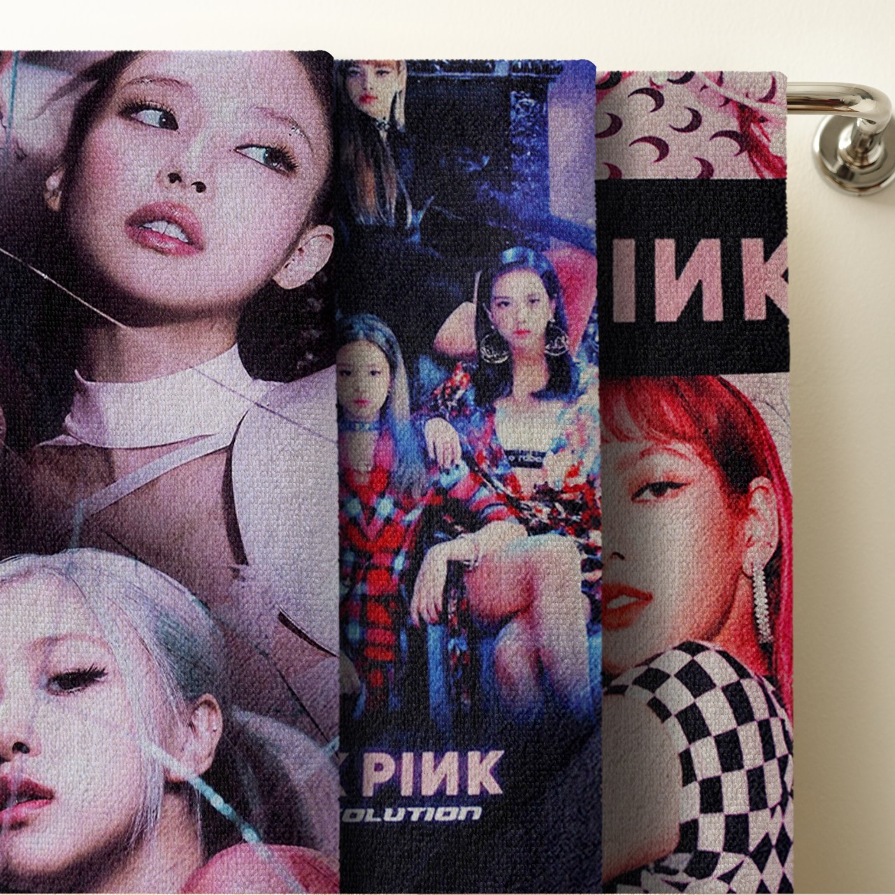 Set 3 Toallas De Baño Black Pink Diseño KPOP Blink Microfibra Absorbente.