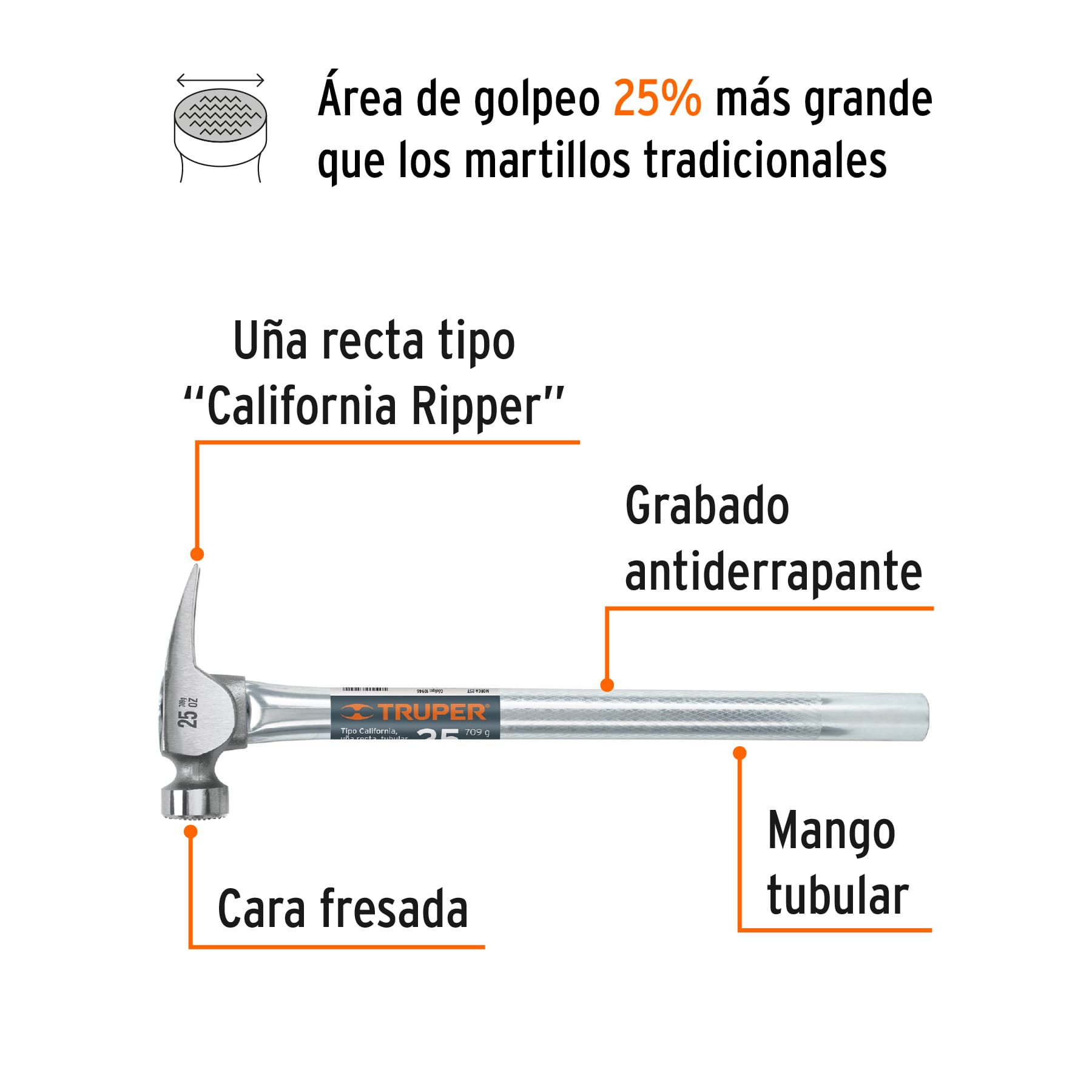 MARTILLO TUBULAR 25 OZ UÑA CALIFORNIA RIPPER, CARA FRESADA TRUPER 10946	