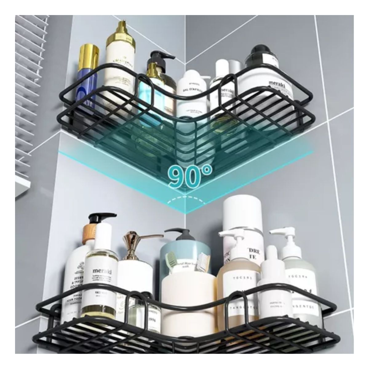 Organizador Para Baño Estante Esquinero Cocina Pared Repisa Negro