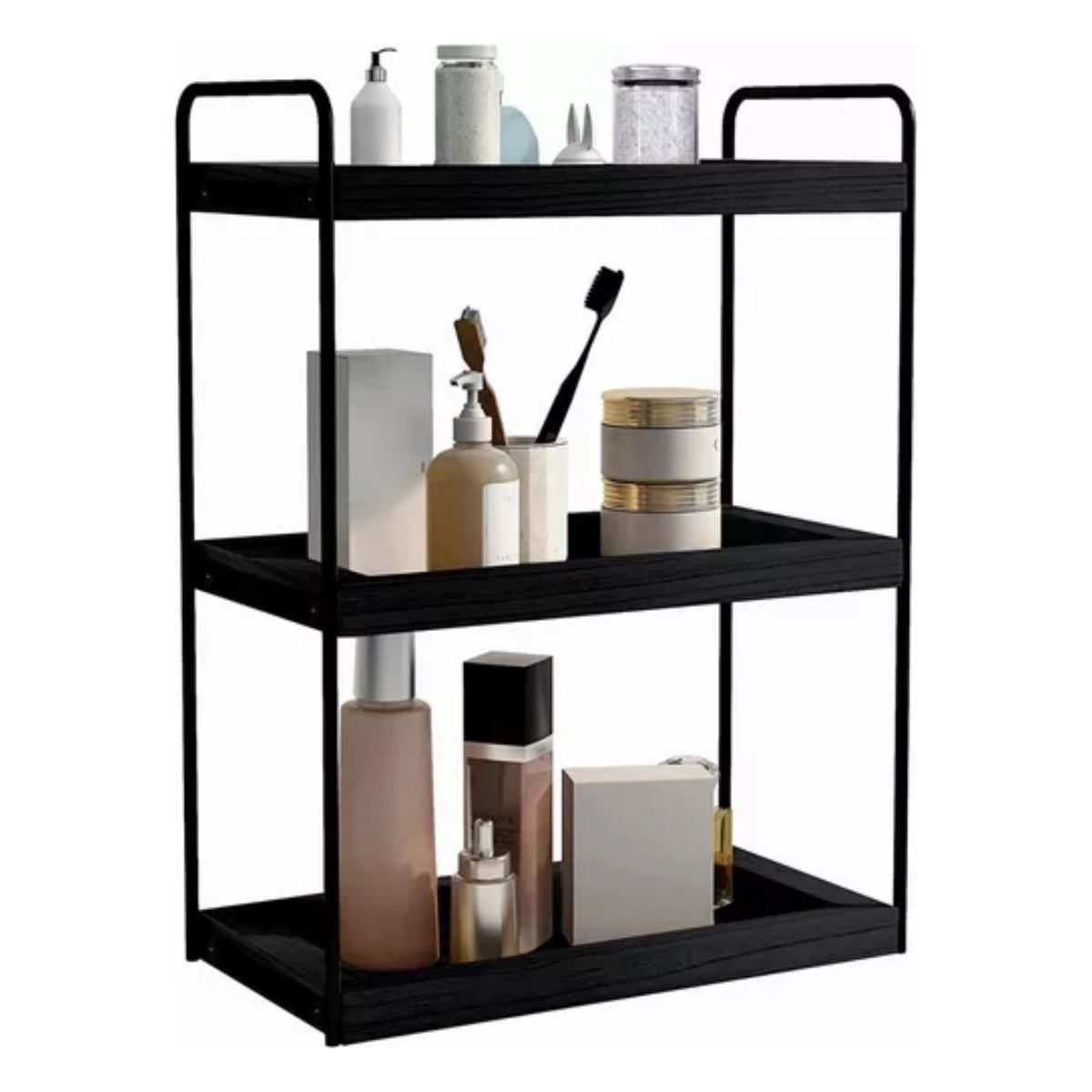 Repisa Para Baño Tocador Organizador Multifuncional Contador Negro 3 niveles