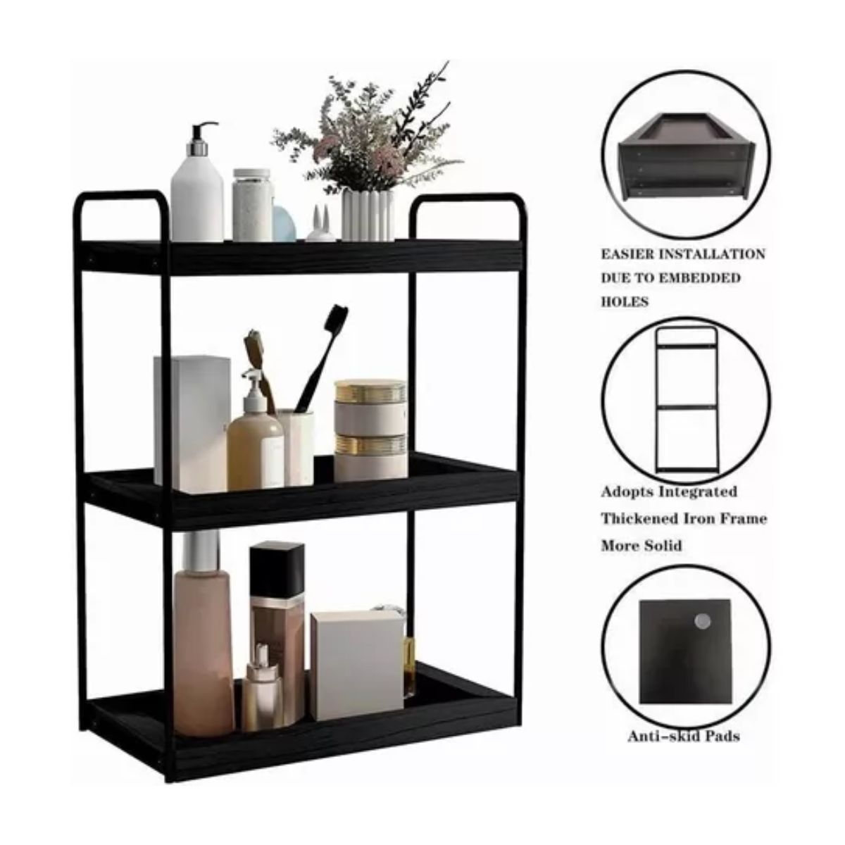 Repisa Para Baño Tocador Organizador Multifuncional Contador Negro 3 niveles