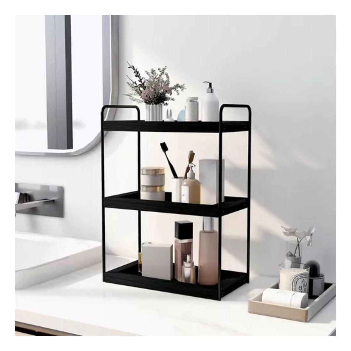 Repisa Para Baño Tocador Organizador Multifuncional Contador Negro 3 niveles