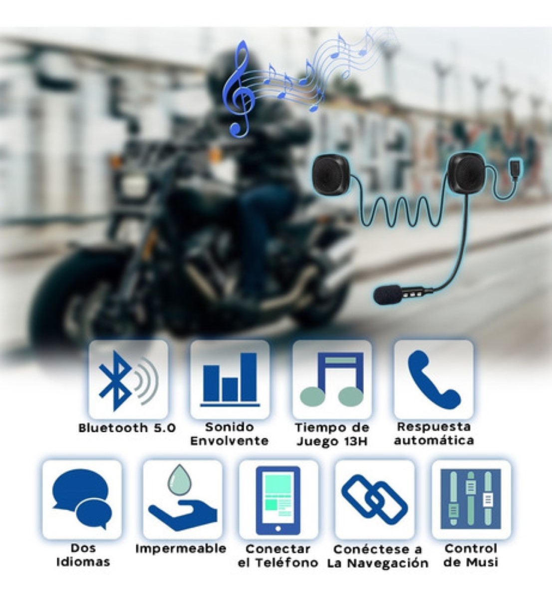 Auriculares Bluetooth 4.2 Cool Para Casco Con Micrófono Negro