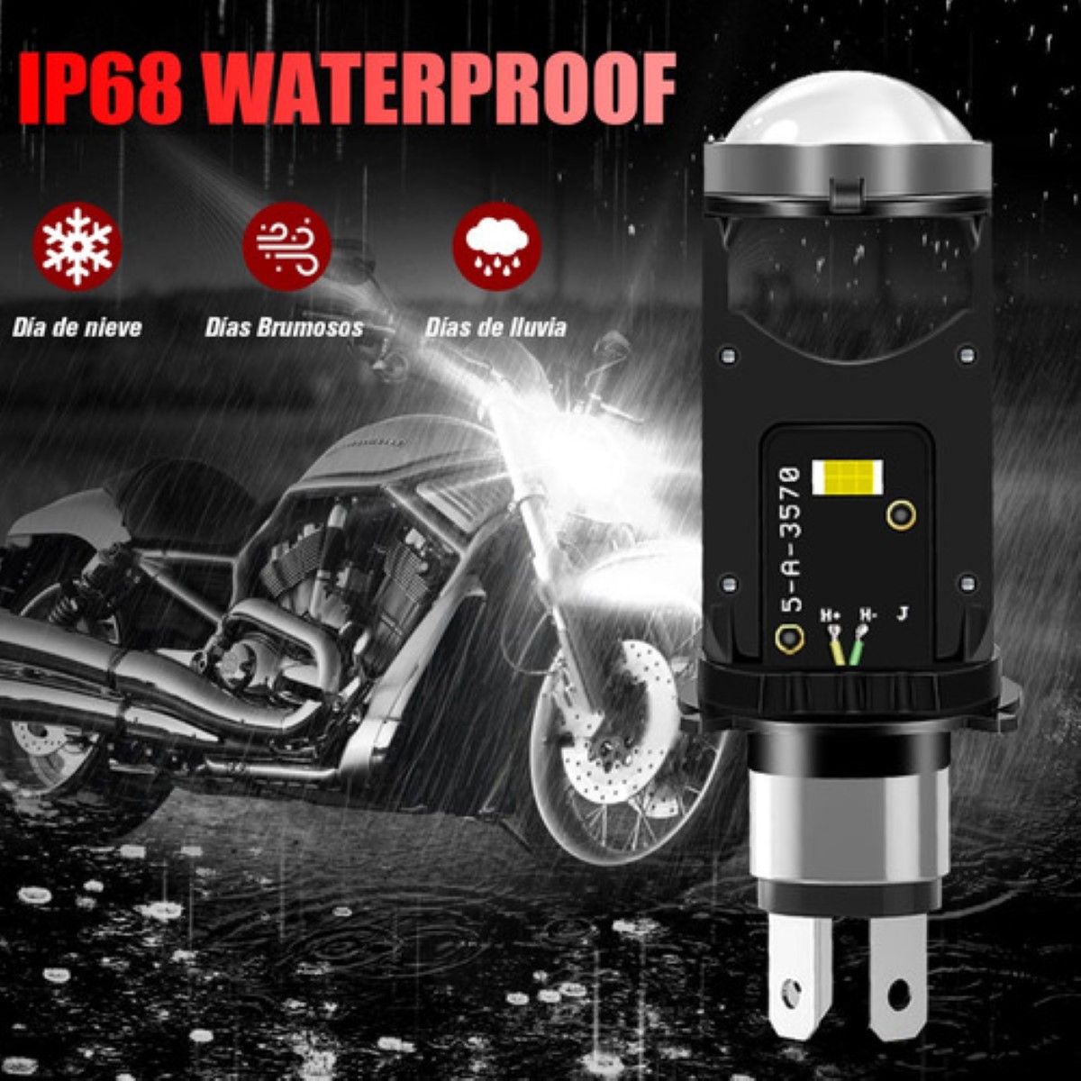 Faros Led Tipo Lupa Para Moto Luz Altas Y Bajas Negro