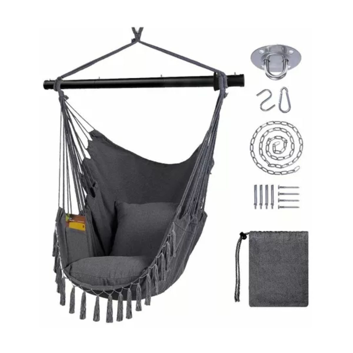 Silla Hamaca Silla Columpio Colgante 2 Cojín Kit Instalación Gris