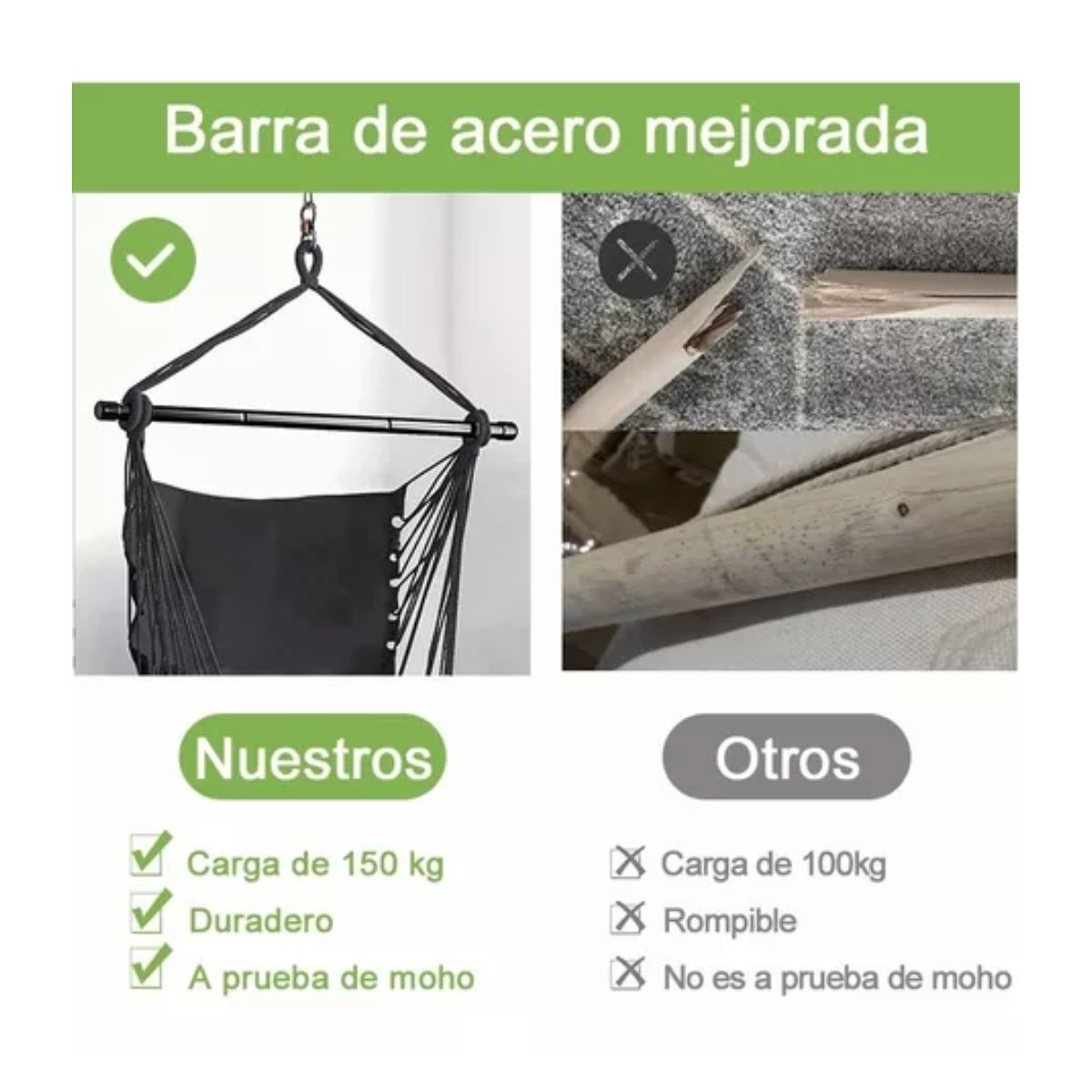 Silla Hamaca Silla Columpio Colgante 2 Cojín Kit Instalación Gris