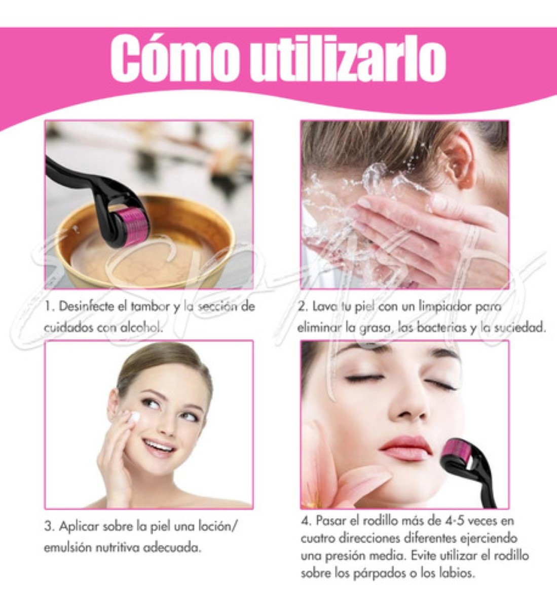 Dermaroller Facial Regenerador Colágeno Derma Roller 0.5mm Negro/Rodillo rOSA
