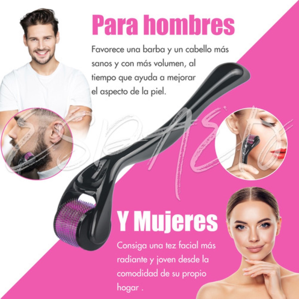 Dermaroller Facial Regenerador Colágeno Derma Roller 0.5mm Negro/Rodillo rOSA