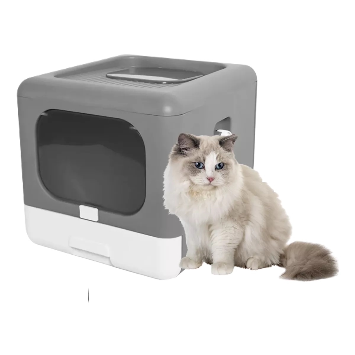 Arenero Para Gatos Grande Cerrado Plegable Portátil Gris