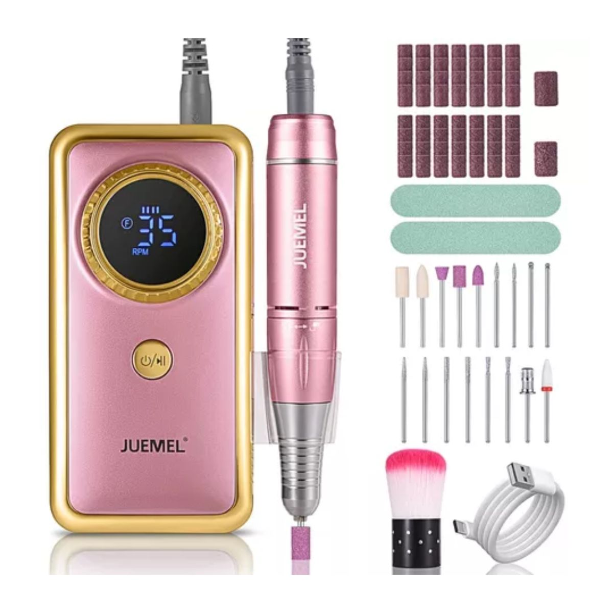 Pulidor Esmeril Taladro De Uñas Acrílicas 120 pcs 35000rpm Rosa