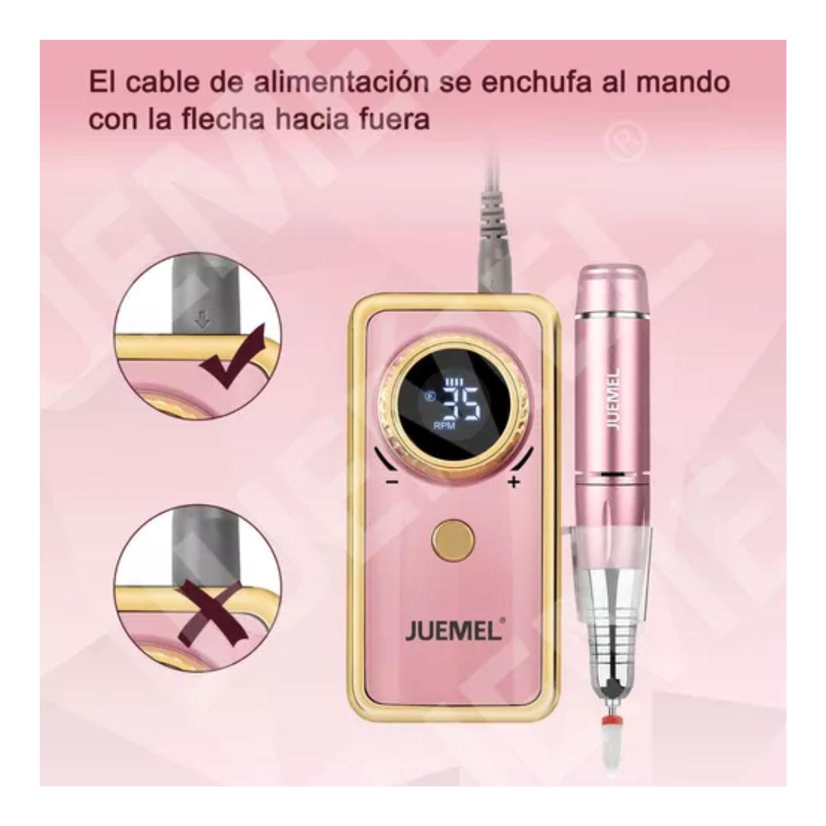 Pulidor Esmeril Taladro De Uñas Acrílicas 120 pcs 35000rpm Rosa