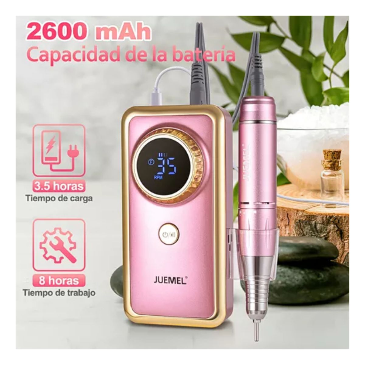 Pulidor Esmeril Taladro De Uñas Acrílicas 120 pcs 35000rpm Rosa