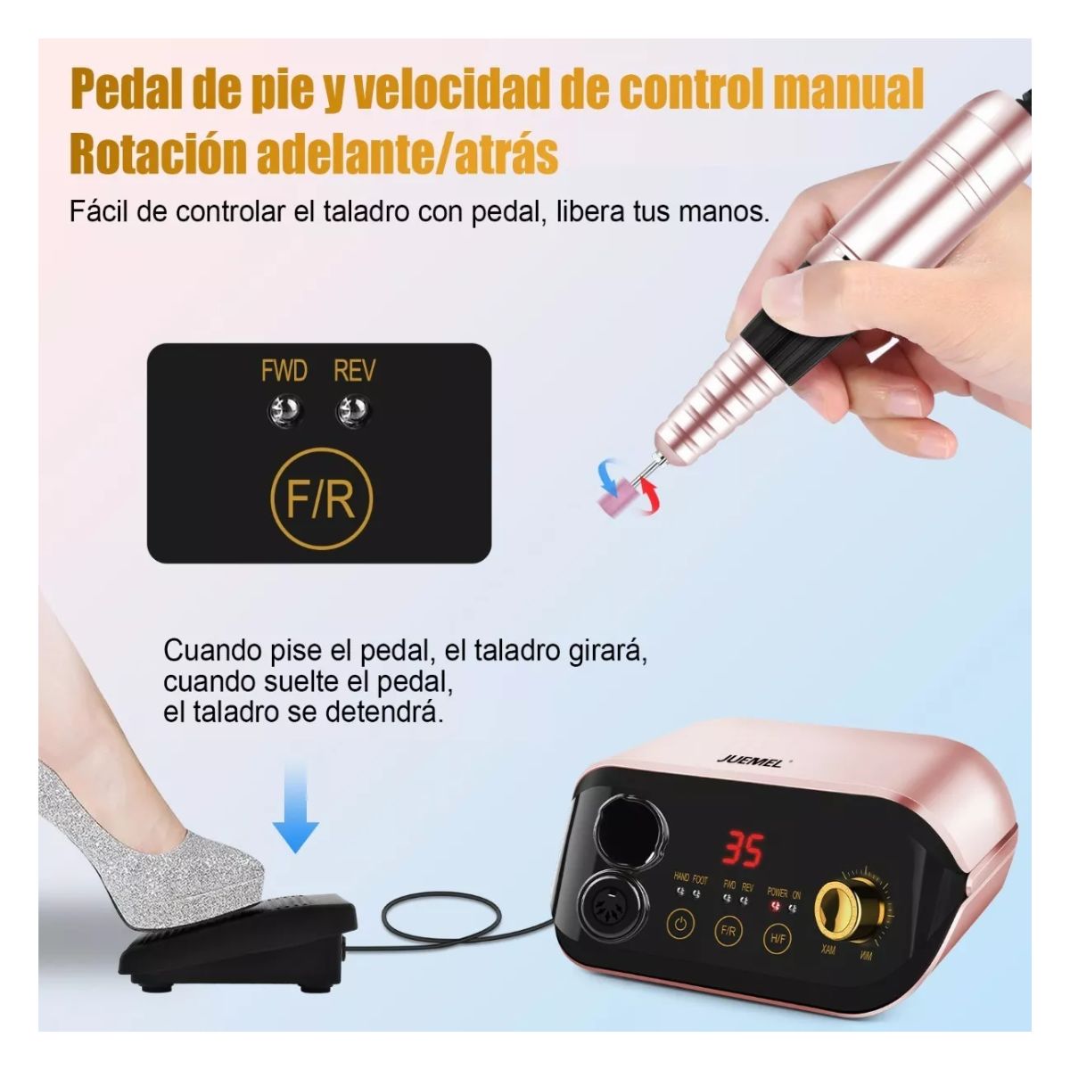 Pulidor Esmeril Drill Para Uñas Profesional C/pedal 35000rpm Multicolor