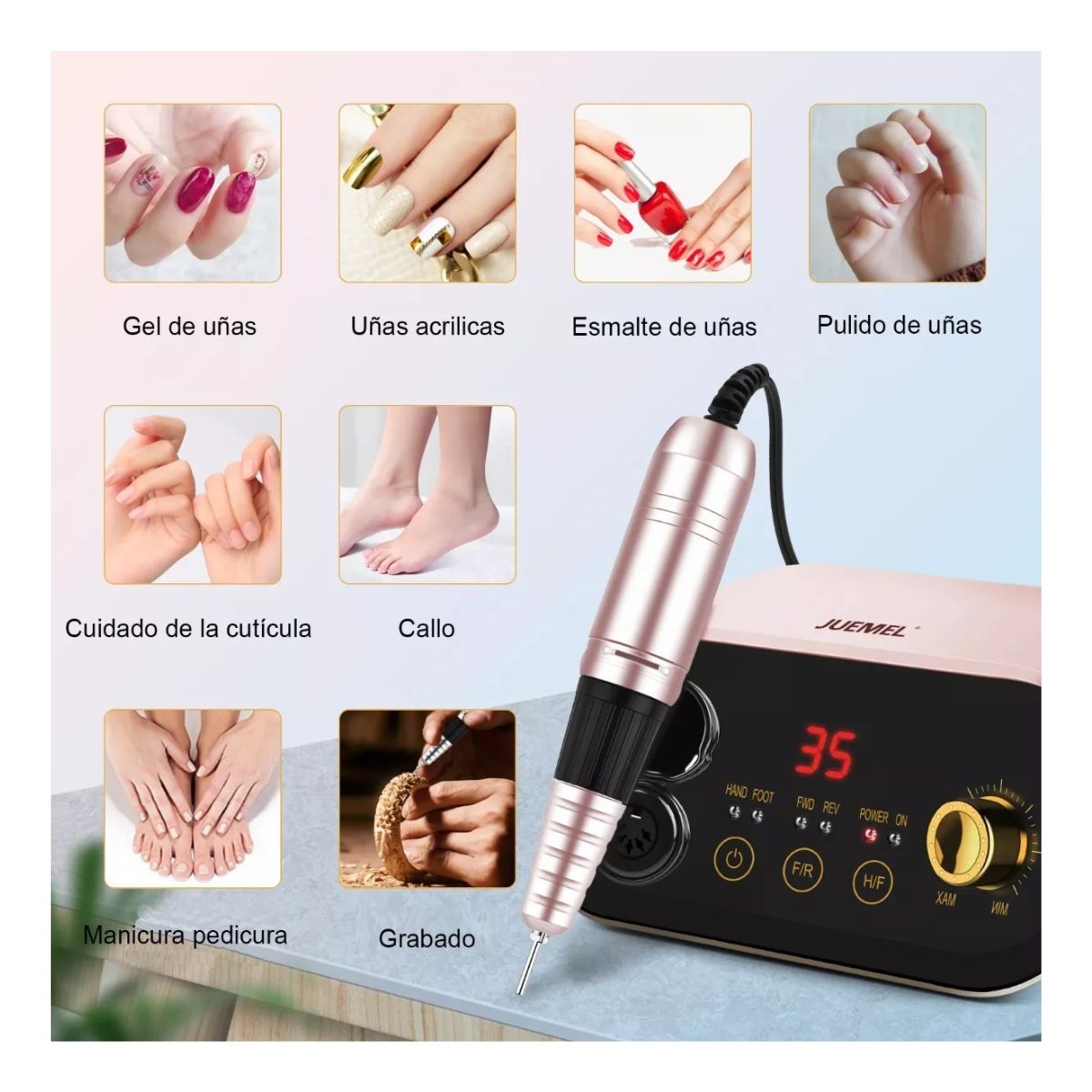 Pulidor Esmeril Drill Para Uñas Profesional C/pedal 35000rpm Multicolor