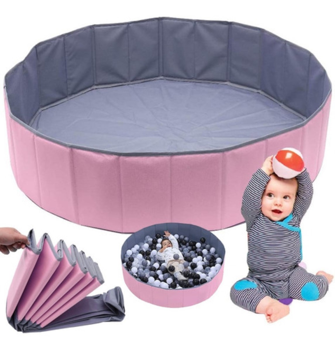 Corralito Para Bebe Plegable Corral De Juegos Rosa/Gris