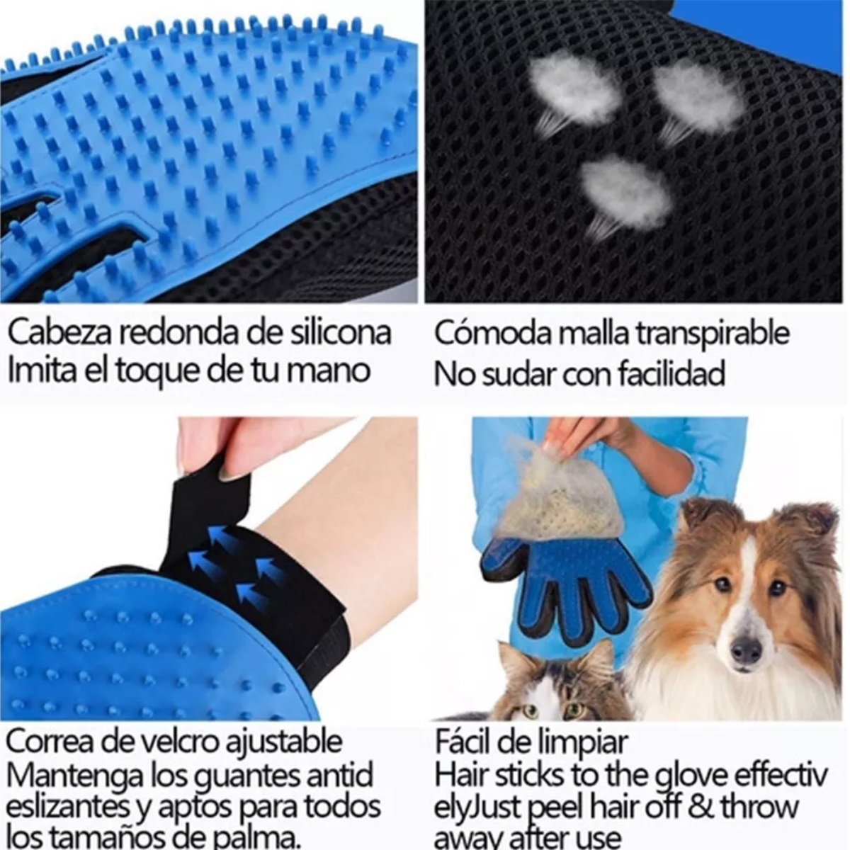 Kit Removedor De Pelo Mascotas Guante(2pcs)+cepillo Quita Pelusa