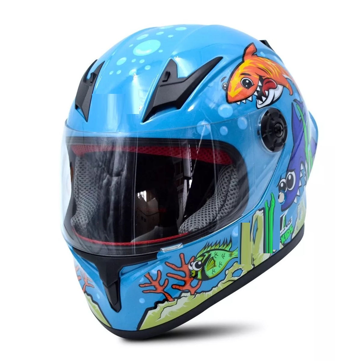 Casco Integral Para Niño Niña Aqua Dot Azul Tiburon Grande (L) 53 - 54