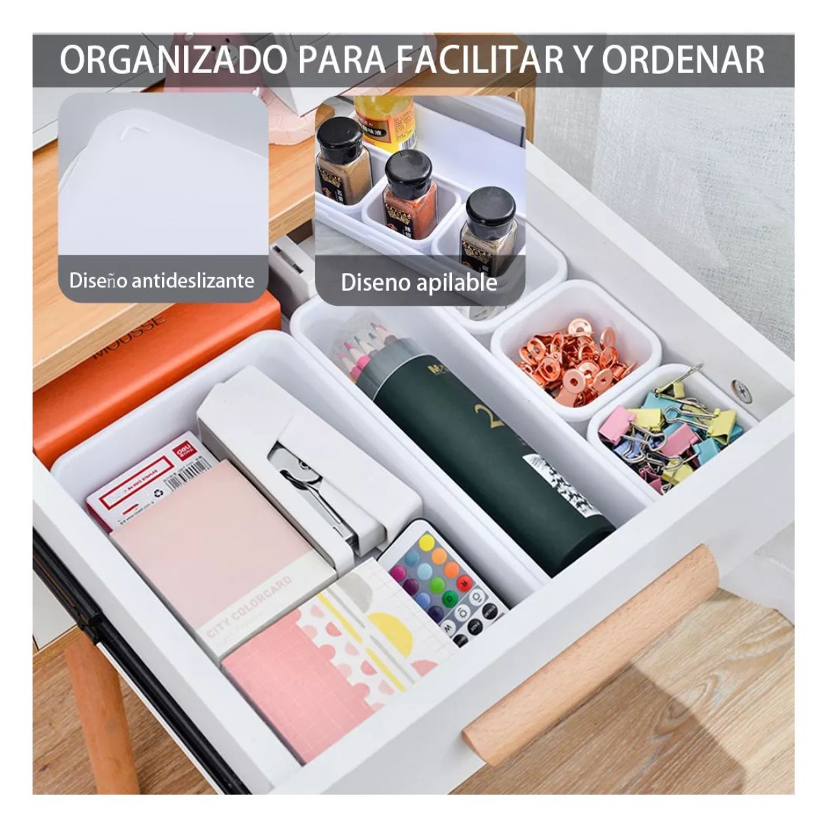 Juego De 8 Organizadores De Cajones Para Maquillaje Joyas blanco