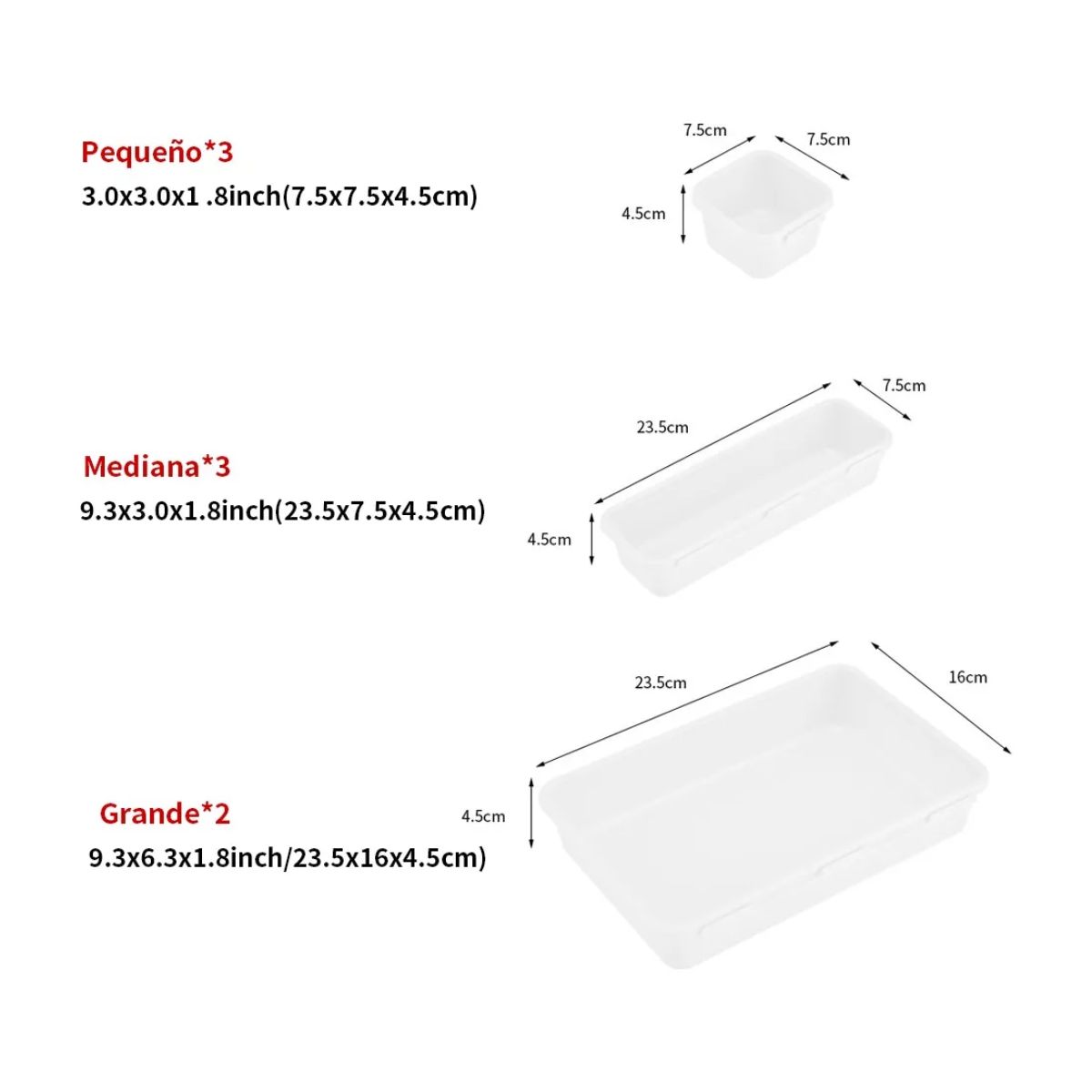 Juego De 8 Organizadores De Cajones Para Maquillaje Joyas blanco