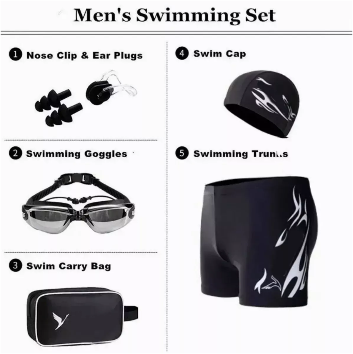 Kit De Gafas De Natación + Trajes De Baño Hombre 5 En 1 5XL Plata