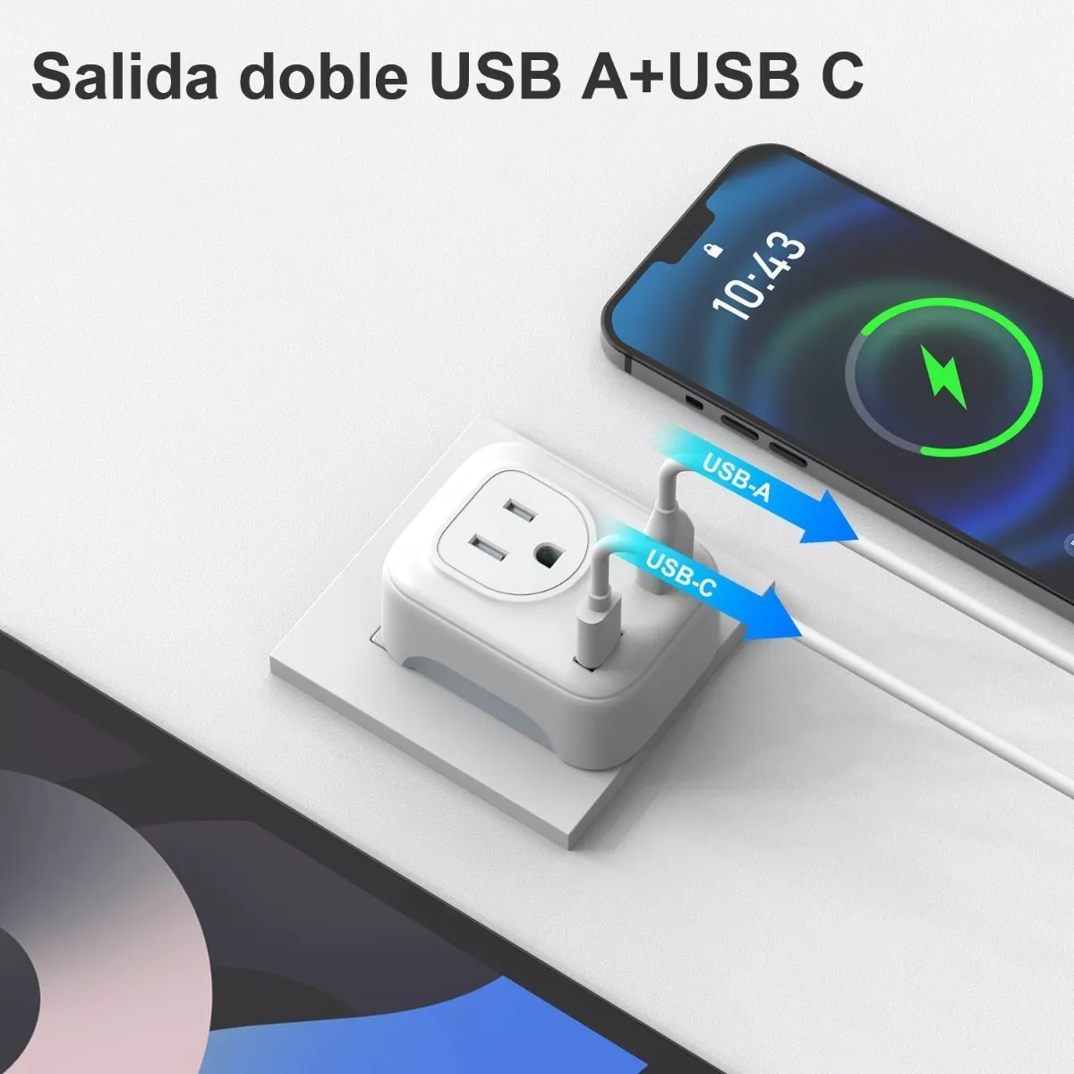 Adaptador De Enchufe Europeo Con Puerto Tipo C Y Usb