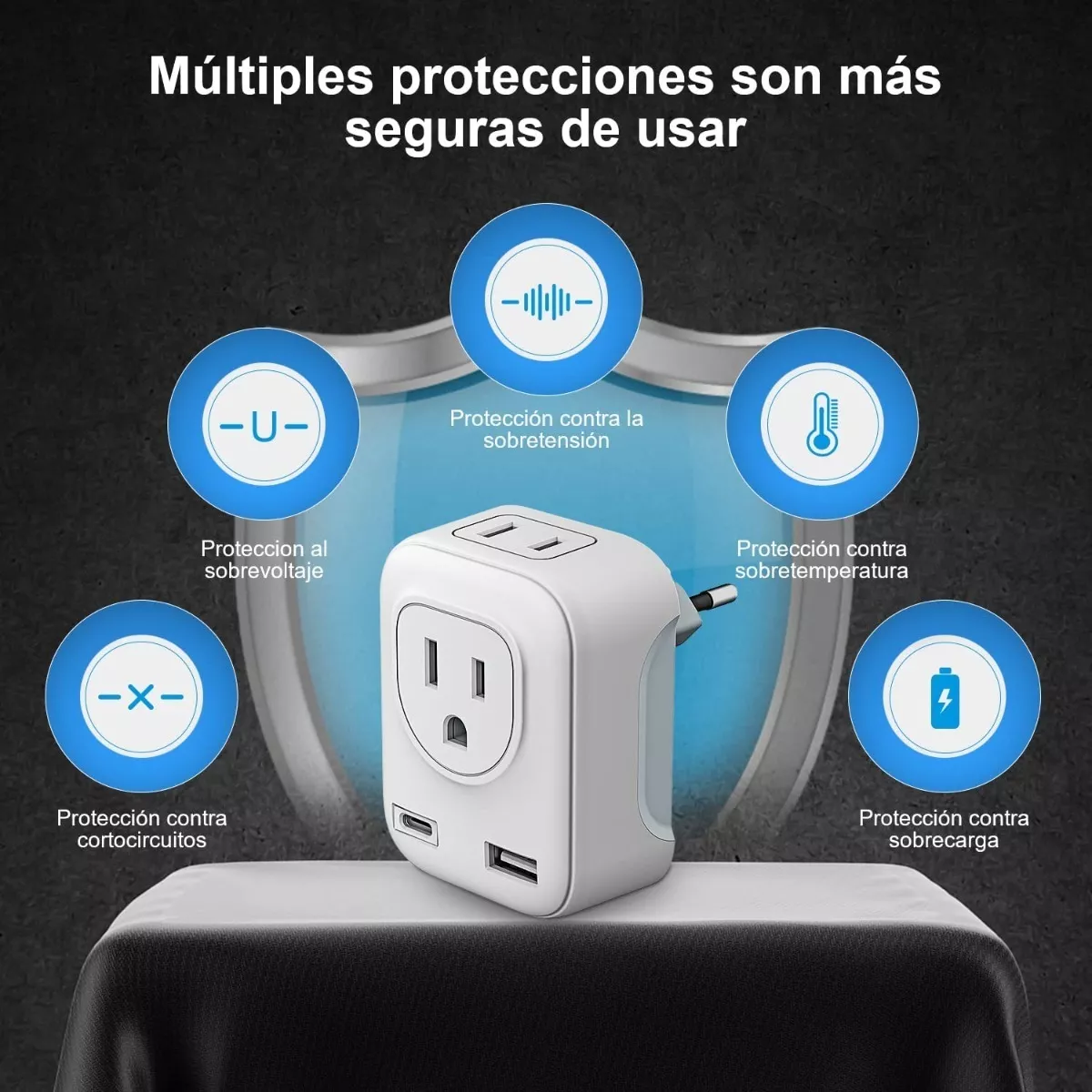 Adaptador De Enchufe Europeo Con Puerto Tipo C Y Usb