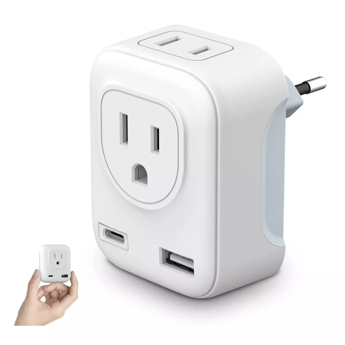 Adaptador De Enchufe Europeo Con Puerto Tipo C Y Usb