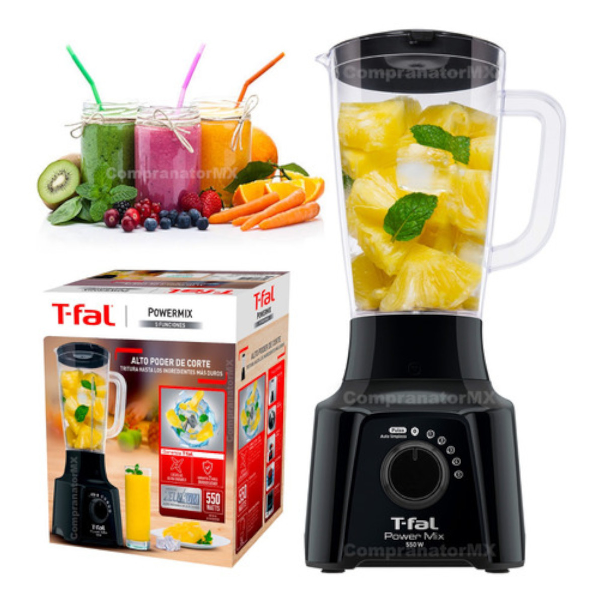 Licuadora Power Mix T-Fal 8 Velocidades Vaso Vidrio 1.25Lts