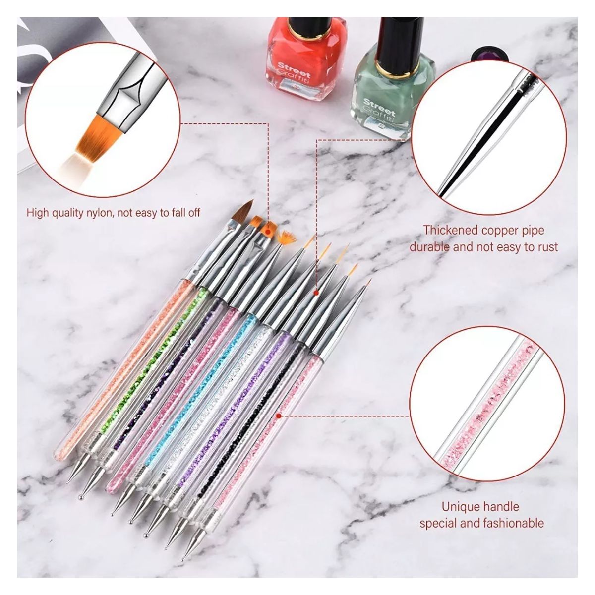 9pcs Pinceles Para Uñas Liner Acrilico Uñas Acrilicas Gel