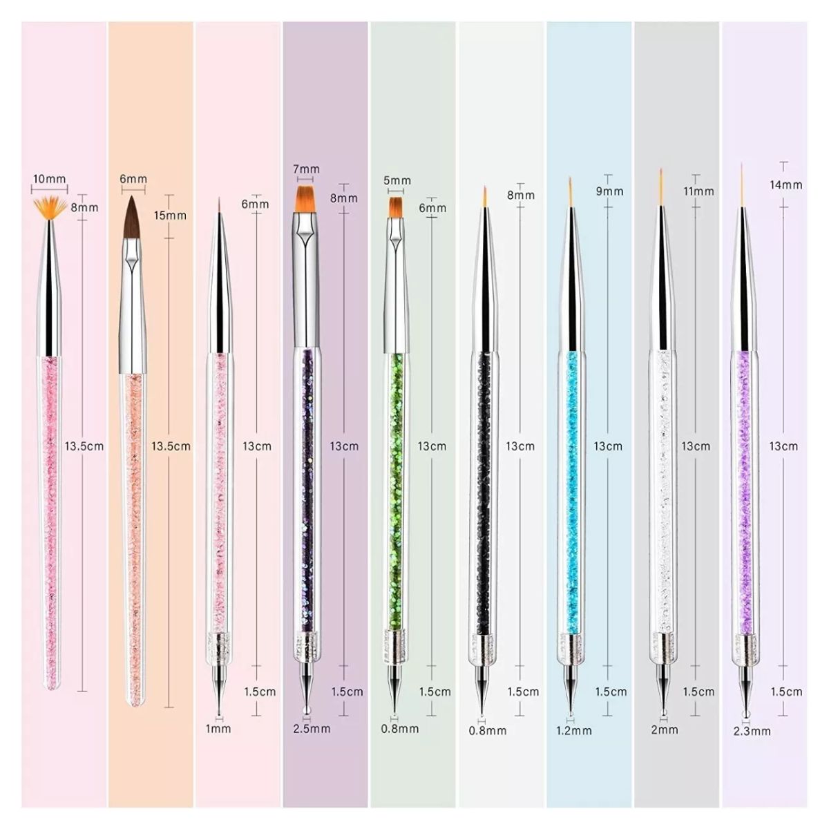 9pcs Pinceles Para Uñas Liner Acrilico Uñas Acrilicas Gel