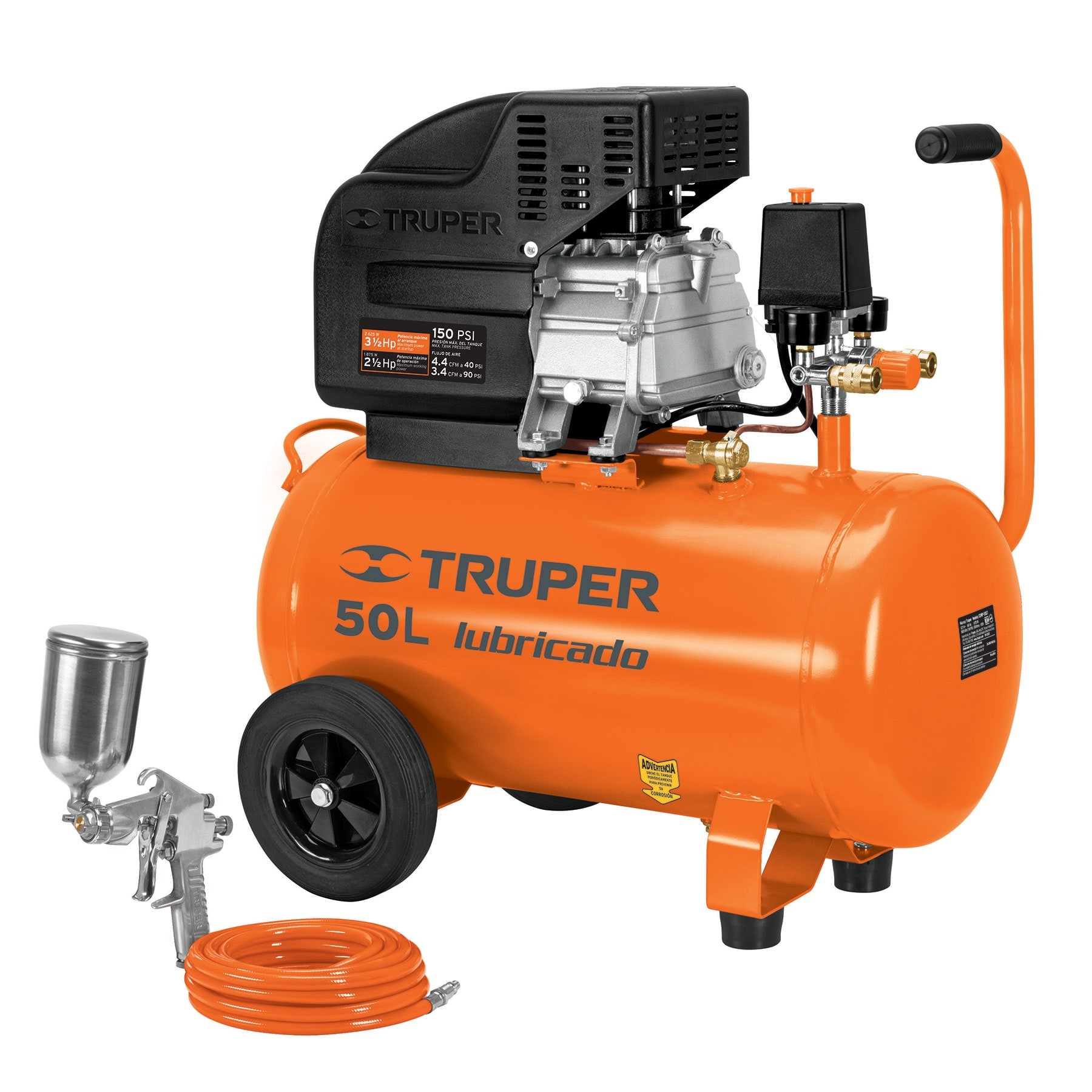 KIT, COMPRESOR 50 L, 3-1/2 HP, MANGUERA DE PVC Y PISTOLA 16095