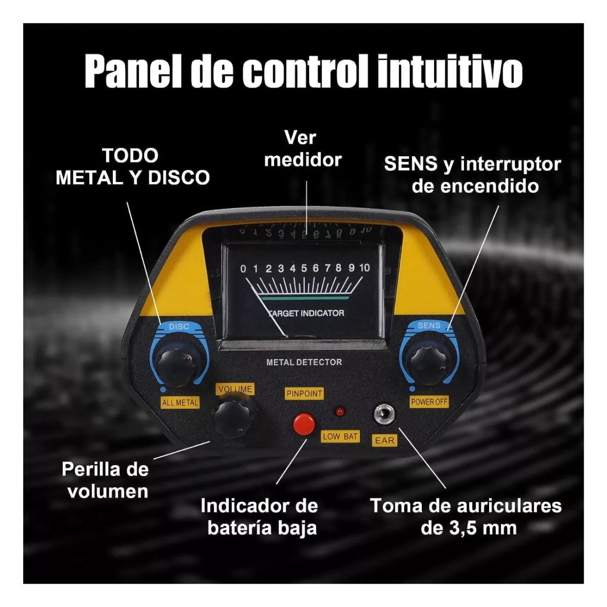 Detector De Metales Alta Sensibilidad Precisión Profesional Negro con Amarillo