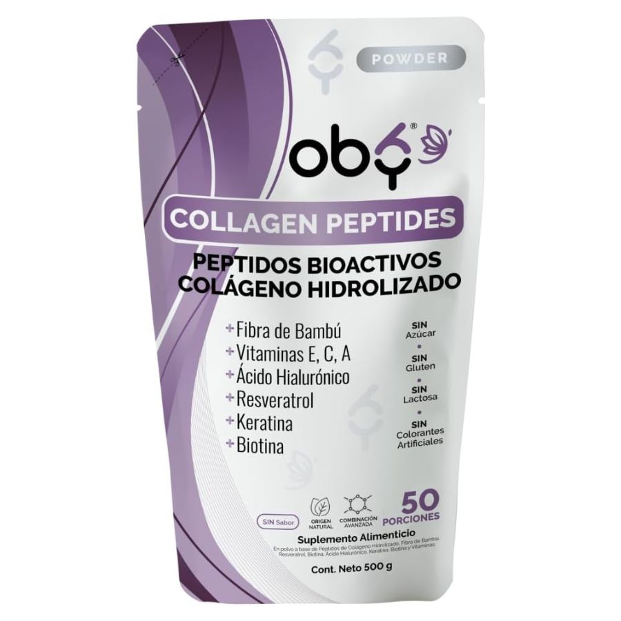 OBY Colageno Hidrolizado Puro + Acido Hialuronico | Suplemento en Polvo para Cabello, Piel y Uñas 