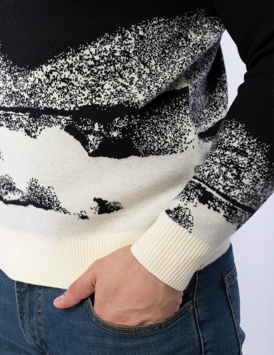 SUÉTER DE CUELLO REDONDO CON DISEÑO DE PAISAJE TEJIDO PARA HOMBRE GENERRA 